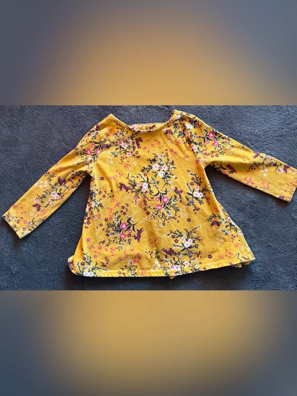 Old Navy Girls Mustard Floral Bow Back Top Toddler 2T Long Sleeve